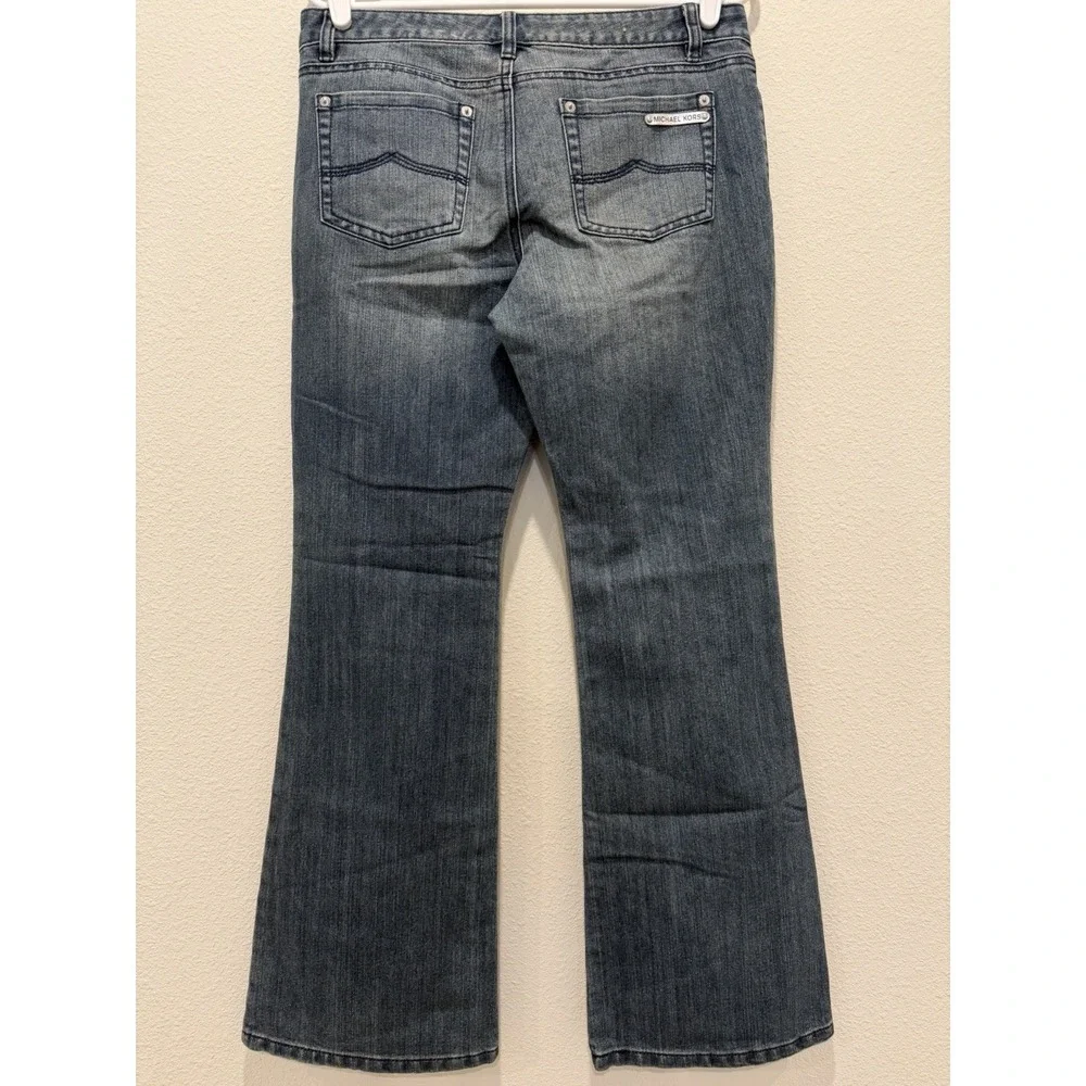 Michael Kors Women's Blue Denim Bootcut Jeans, Size 8P Dark Wash, Mid-Rise, Logo